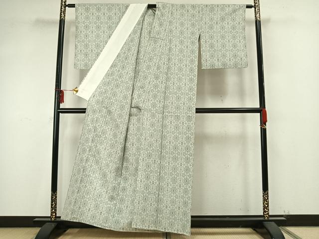 平和屋着物▽本塩沢 単衣 幾何学文 正絹 逸品 AAAZ9408fy 