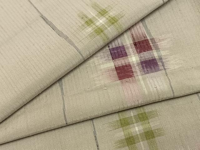 平和屋着物▽上質な紬　単衣　幾何学文様　正絹　逸品　AAAZ9409fy