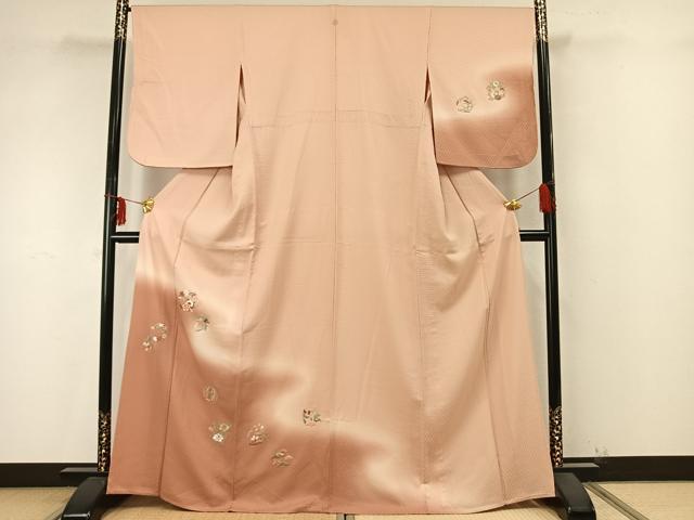 平和屋着物▽訪問着　単衣　総刺繍　草花文　暈し染め　正絹　逸品　AAAZ9410fy