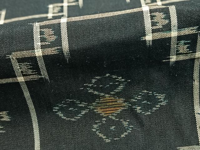 平和屋着物▽本場琉球絣 単衣 色紙花文 正絹 逸品 AAAZ9415fy