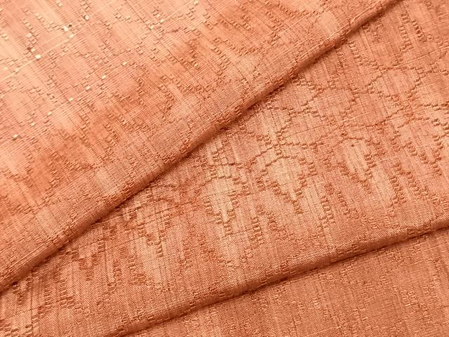 平和屋着物▽上質な紬　単衣　花織　幾何学文　正絹　逸品　AAAZ9421fy