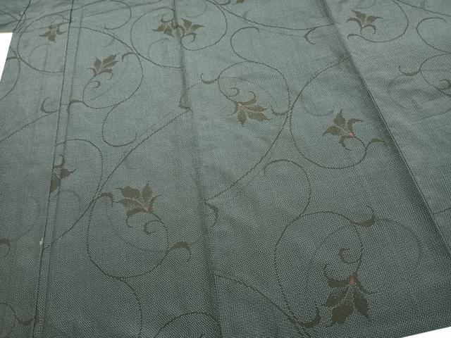 平和屋着物▽本塩沢 単衣 花唐草文 正絹 逸品 AAAZ9422fy 紬