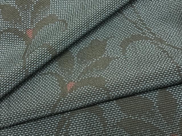 平和屋着物▽本塩沢　単衣　花唐草文　正絹　逸品　AAAZ9422fy