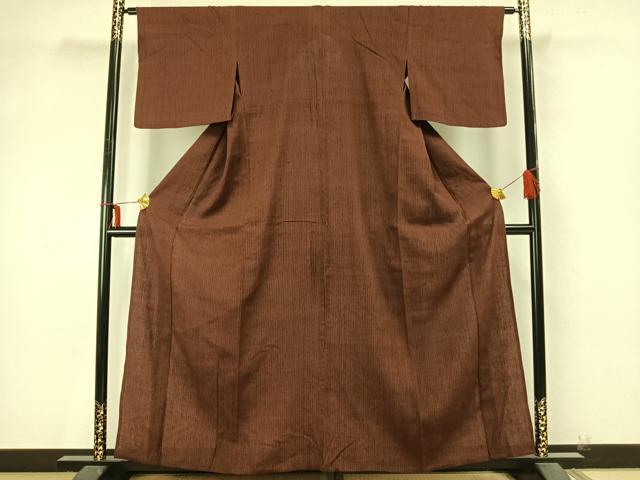 平和屋着物▽上質な紬 単衣 よろけ縞 正絹 逸品 AAAZ9433fy