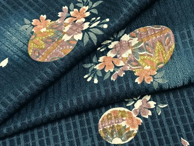 平和屋着物▽小紋　単衣　草花丸文　暈し染め　洗える着物　AAAZ9459fy