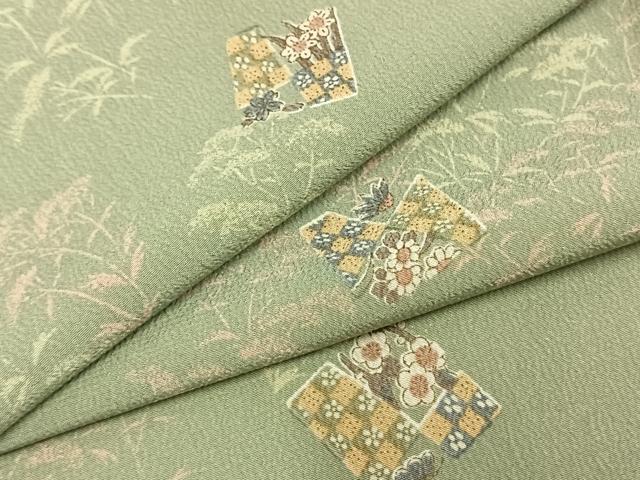 平和屋着物▽小紋　単衣　草花文　洗える着物　AAAZ9464fy