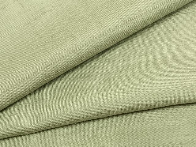 平和屋着物▽上質な紬　単衣　色無地　若葉色　正絹　逸品　AAAZ9478fy