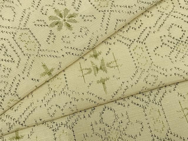 平和屋着物▽上質な紬　単衣　幾何学花文　正絹　逸品　AAAZ9480fy