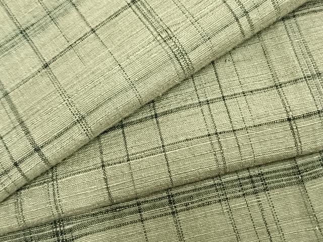 平和屋着物▽上質な紬　単衣　格子　正絹　逸品　AAAZ9499fy