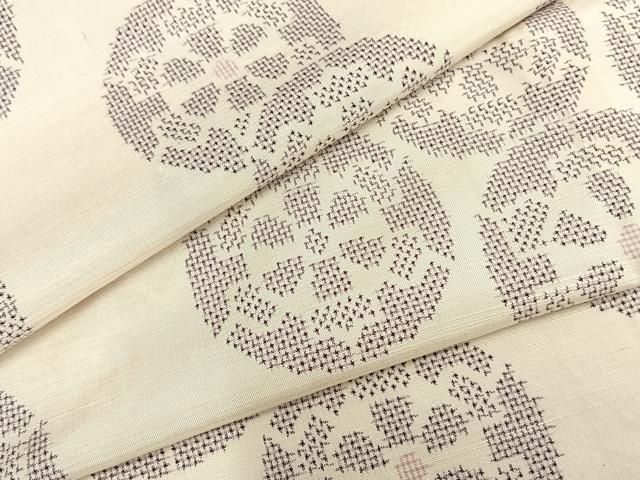 平和屋着物▽上質な紬　単衣　源氏車文　正絹　逸品　AAAZ9500fy