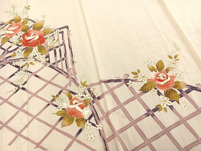 平和屋着物▽訪問着 単衣 草花文 金彩 正絹 逸品 AAAZ9505fy 付け下げ