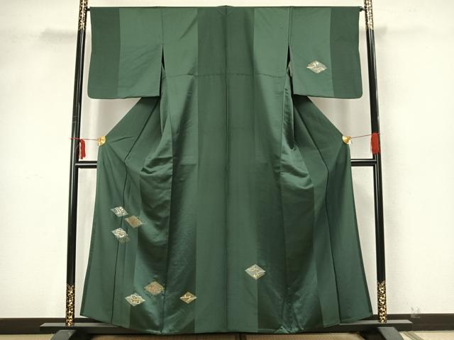 平和屋着物▽訪問着　単衣　駒刺繍　菱花文　金糸　金銀彩　正絹　逸品　AAAZ9506fy