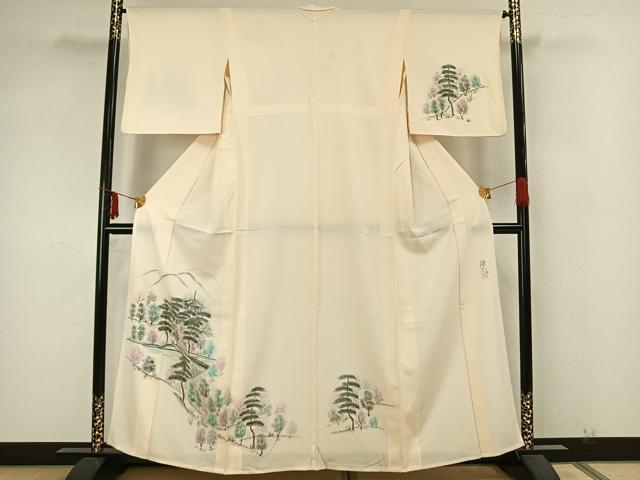平和屋着物▽訪問着　単衣　作家物　手描き　風景文　金彩　正絹　逸品　AAAZ9517fy