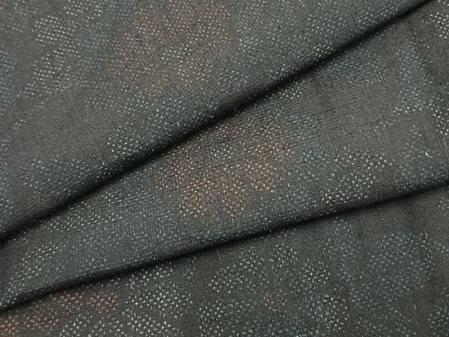 平和屋着物▽上質な紬　単衣　草花文　正絹　逸品　AAAZ9534fy