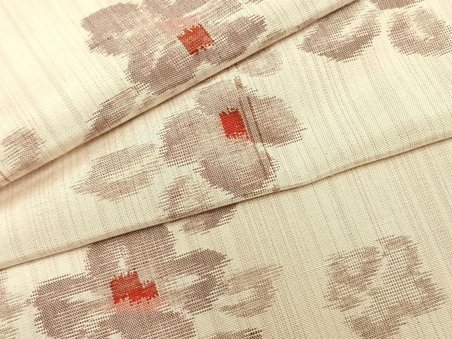 平和屋着物▽上質な紬　単衣　草花文　正絹　逸品　AAAZ9546fy