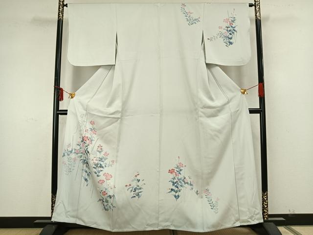 平和屋着物▽訪問着　単衣　草花文　正絹　逸品　AAAZ9553fy