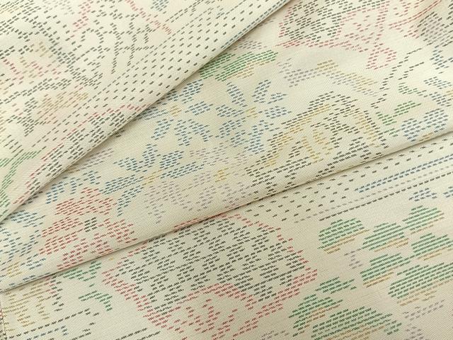 平和屋着物▽本場大島紬　単衣　白大島　扇面風景花文　正絹　逸品　AAAZ9557fy