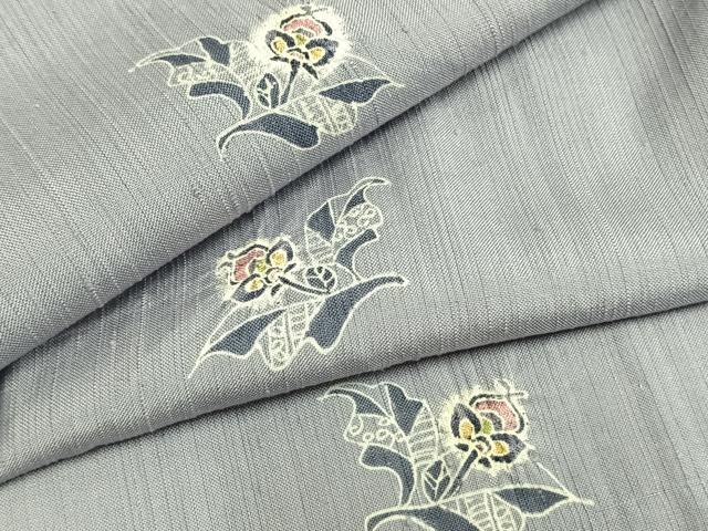 平和屋着物▽上質な紬　単衣　絞り　草花文　正絹　逸品　AAAZ9562fy