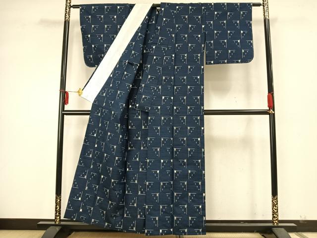 平和屋着物▽上質な紬　単衣　幾何学文様　正絹　逸品　未使用　AAAZ9563fy 平和屋着物▽上質な紬 単衣 幾何学文様 正絹 逸品 未使用