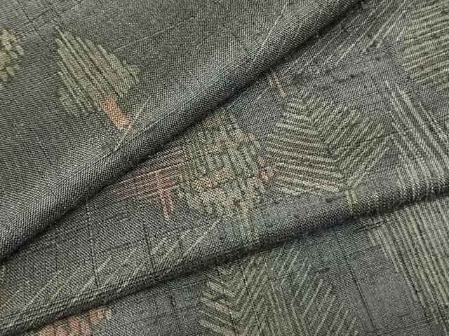 平和屋着物▽生紬　単衣　風景樹林文　正絹　逸品　AAAZ9568fy