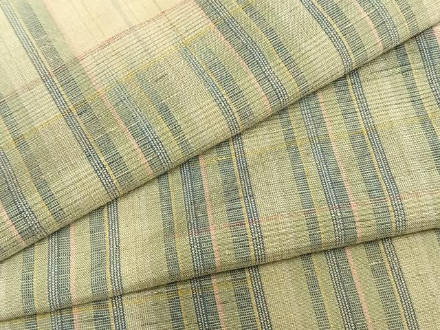 平和屋着物▽上質な紬　単衣　幾何学文様　正絹　逸品　AAAZ9574fy