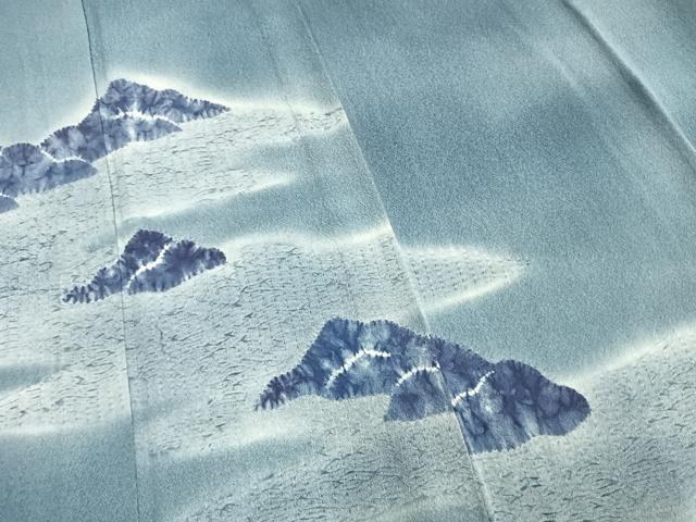 平和屋着物▽訪問着 単衣 絞り 藍 風景文 暈し染め 正絹
