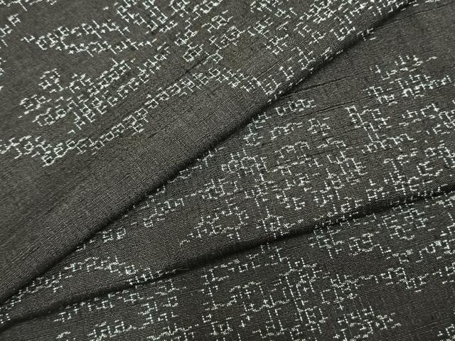 平和屋着物▽結城紬　単衣　花唐草文　正絹　逸品　AAAZ9596fy