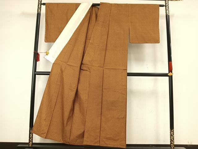 さ*ん様 本場黄八丈 平織り 紬 粋な格子柄 着物 正絹 UU-6548 さ*ん様