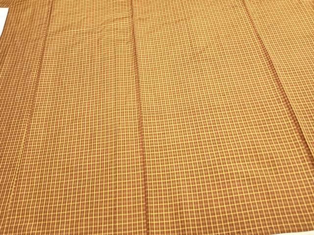 平和屋着物▽本場黄八丈 平織 紬 単衣 格子 正絹 逸品 AAAZ9622fy