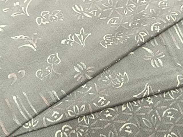 平和屋着物▽上質な小紋　単衣　ろうけつ染め　草花文　正絹　逸品　未使用　AAAZ9630fy