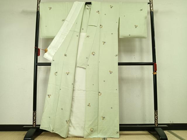 平和屋着物▽上質な小紋 単衣 総刺繍 月 兎 金銀糸 正絹