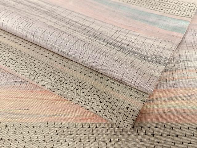 平和屋着物●紅花紬　米沢　横段文　正絹　逸品　AABA0134zg