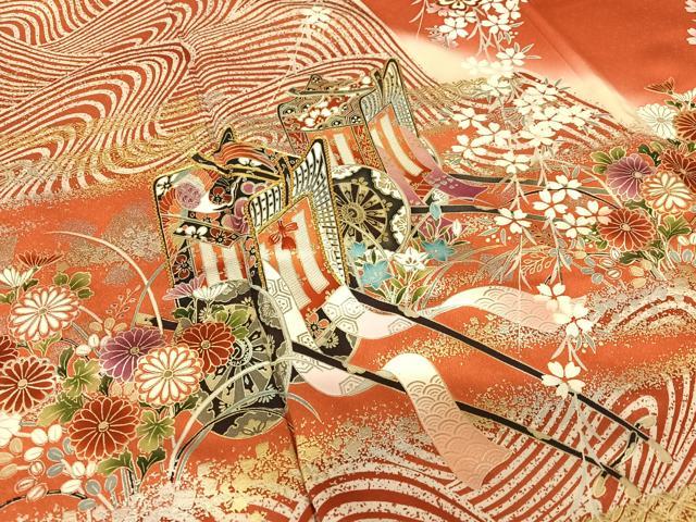 平和屋着物▽上質な小紋　単衣　御所車花文　松竹梅　正絹　逸品　DAAT9690az オリジナルブランド 平和屋着物▽上質な小紋 単衣 御所車花文 松竹梅 正絹