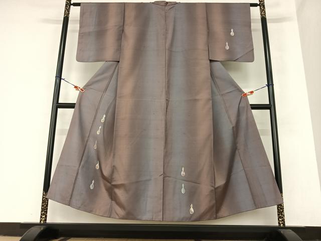 平和屋着物●訪問着　紬地　手描き　瓢箪花文　暈し染め　正絹　逸品　AABA0184zg