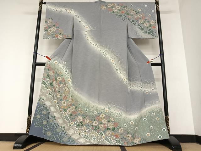 平和屋着物●訪問着　辻が花　手描き　暈し染め　金彩　正絹　逸品　AABA0206zg