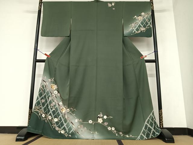 平和屋着物●訪問着　駒刺繍　枝梅文　暈し染め　金彩　正絹　逸品　AABA0209zg