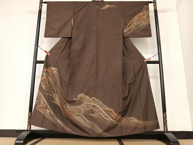 平和屋着物●訪問着　紬地　流水文　金彩　正絹　逸品　AABA0261zg