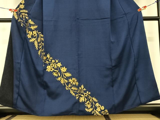 平和屋着物●お召　訪問着　寿光織　草花文　金糸　正絹　逸品　AABA0277zg