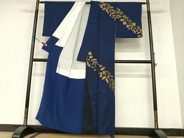 平和屋着物●お召　訪問着　寿光織　草花文　金糸　正絹　逸品　AABA0277zg