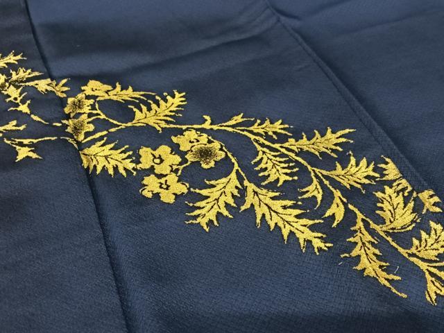 平和屋着物●お召　訪問着　寿光織　草花文　金糸　正絹　逸品　AABA0277zg