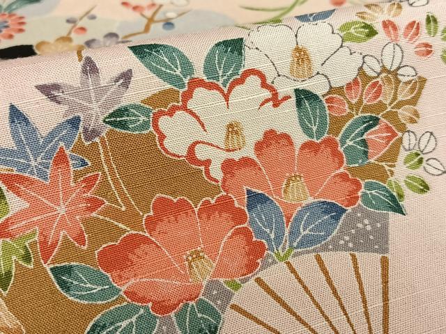 平和屋着物○結城紬 型染め 扇面御所車花文 証紙付き 正絹 逸品 AABA0291zg