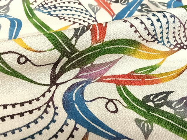 平和屋着物○紅型 小紋 舞葉文 正絹 逸品 AABA0325zg 小紋