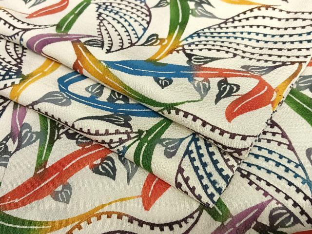 平和屋着物●紅型　小紋　舞葉文　正絹　逸品　AABA0325zg