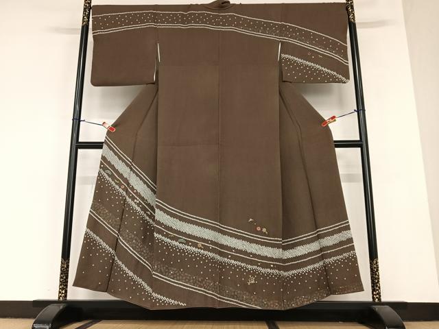 平和屋着物●訪問着　絞り　中国三大刺繍　スワトウ刺繍　汕頭刺繍　宝尽くし花松文　正絹　逸品　AABA0337zg