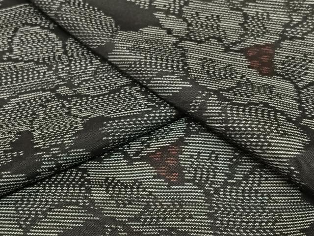 平和屋着物●本場大島紬　草花文　黒地　正絹　逸品　AABA0360zg