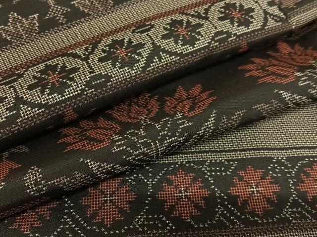 平和屋着物●上質な紬　横段花文　正絹　逸品　未使用　AABA0368zg