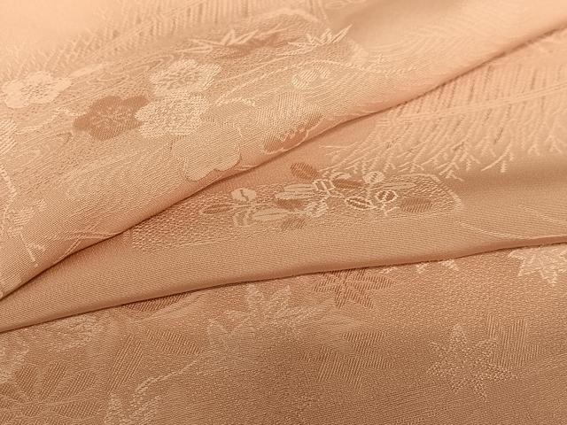 平和屋着物●上質な色無地　風景草花地紋　退紅色　正絹　逸品　AABA0384zg