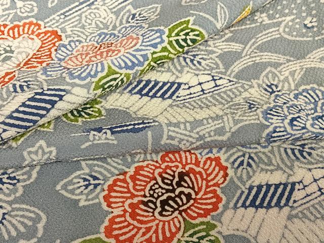 平和屋着物●紅型　小紋　風景草花文　正絹　逸品　AABA0401zg