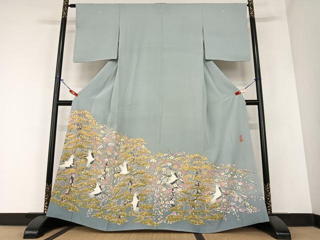 平和屋着物●本加賀友禅作家　百貫華峰　色留袖　飛鶴梅松文　正絹　逸品　AABA0402zg