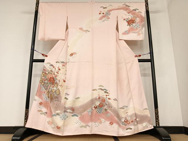 平和屋着物●訪問着　花車文　暈し染め　金彩　三越扱い　正絹　逸品　AABA0406zg